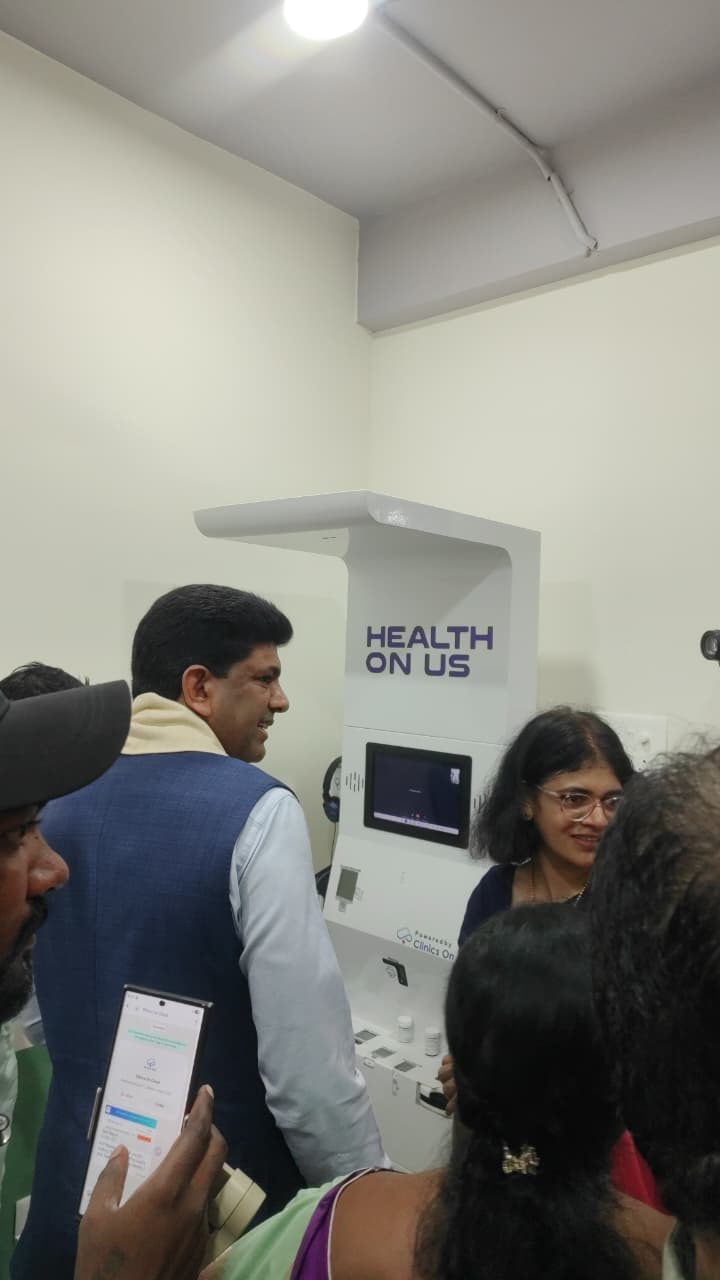 Hon’ble Union Minister Dr. Pemmasani Chandra Sekhar checking Health Kiosk