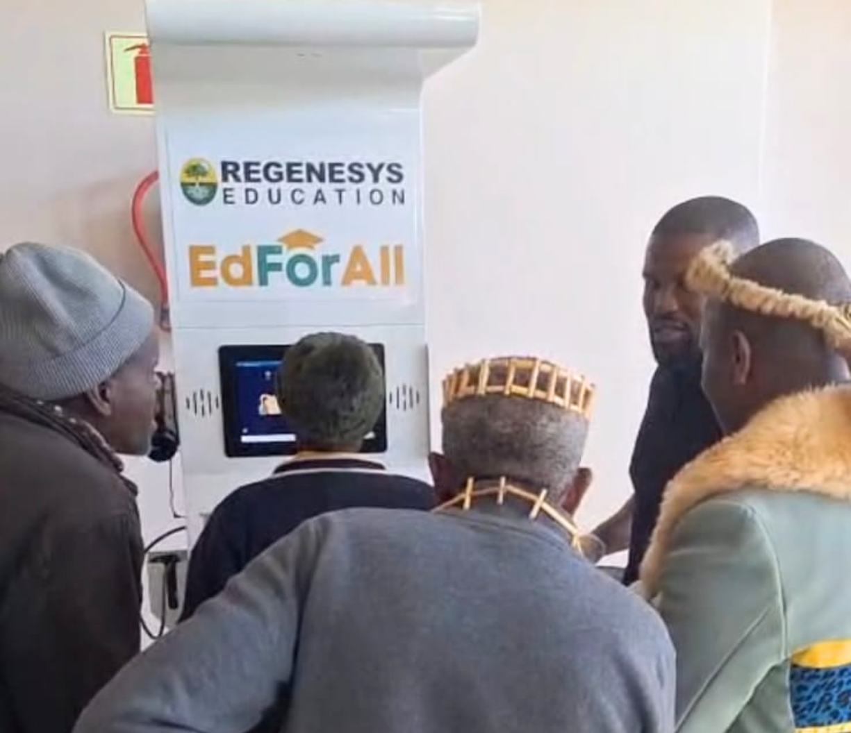 Health kiosk deployment in Africa, branded with Regenesys Education's EdForAll community access programme